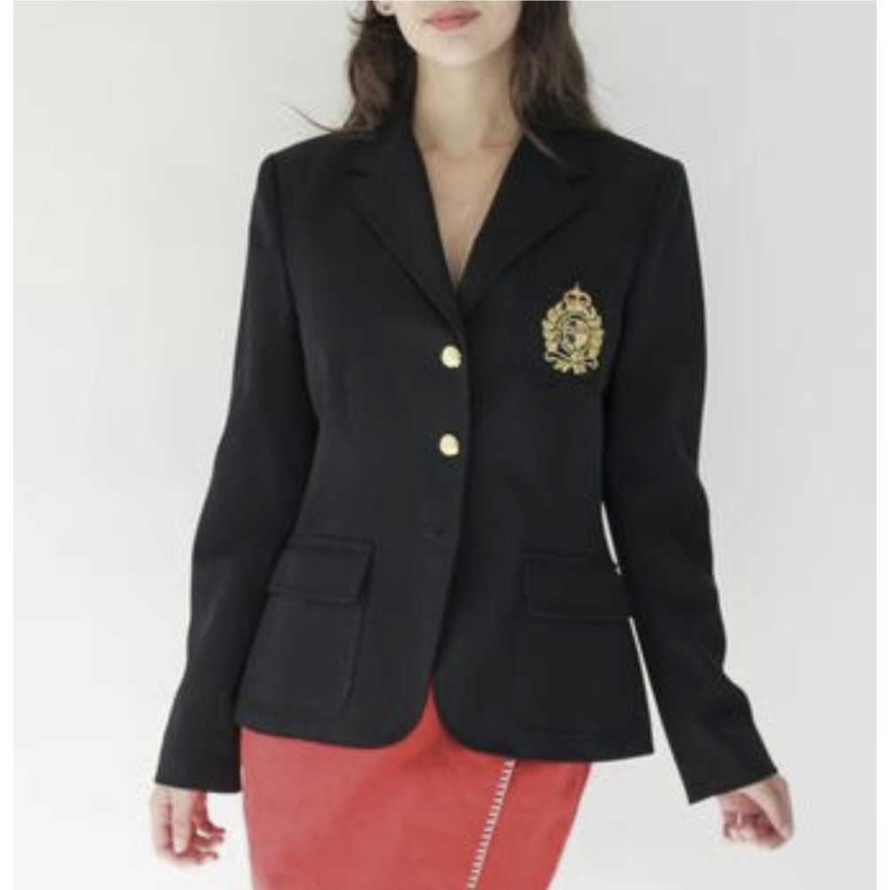 *Flawed Lauren Ralph Lauren Signature Patch Chest Crest Blazer Jacket Black 16W - Picture 16 of 16